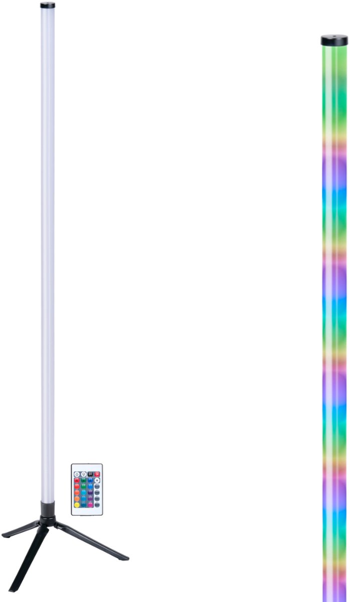 Grundig LED Vloerlamp 120 cm – RGB Staande Lamp met Afstandsbediening – USB Aangedreven – Sfeerlamp voor Woonkamer, Slaapkamer en Gaming – 4 Lichtmodi, 60 LED’s