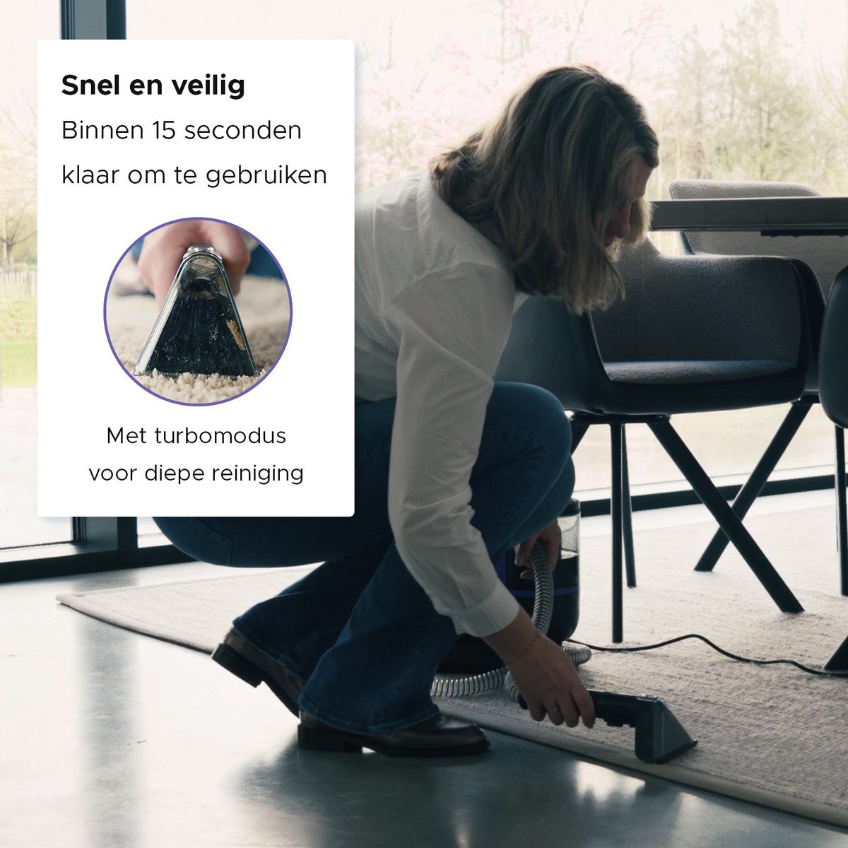 Motionflow 4-in-1 Vlekkenreiniger - Verwarmingsfunctie en Zelfreinigend - 4 Borstels / opzetstukken - inclusief Schoonmaakmiddel