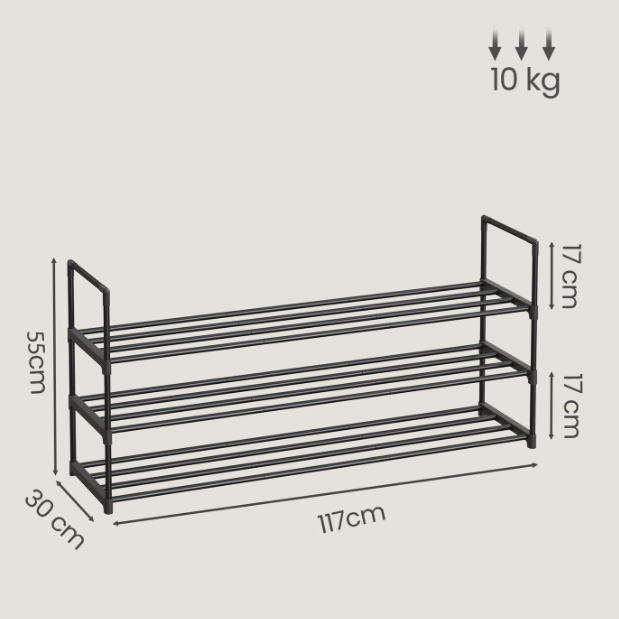 JOYFURNOS Schoenenrek 3-Laags - Zwart - 30 x 116 x 55 cm - Tot 18 Paar Schoenen