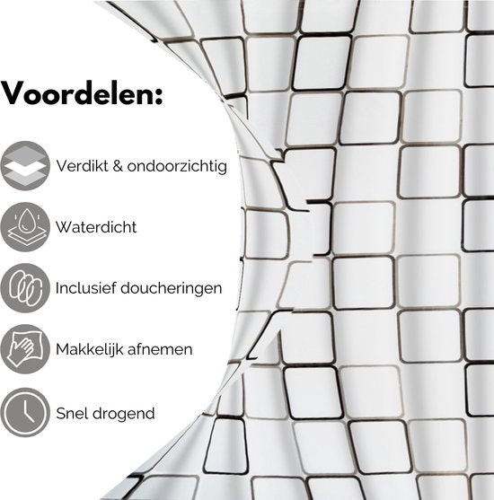 VAIVE Douchegordijn Anti Schimmel 180x200 cm – Douchegordijnen – Waterdicht - Inclusief ringen