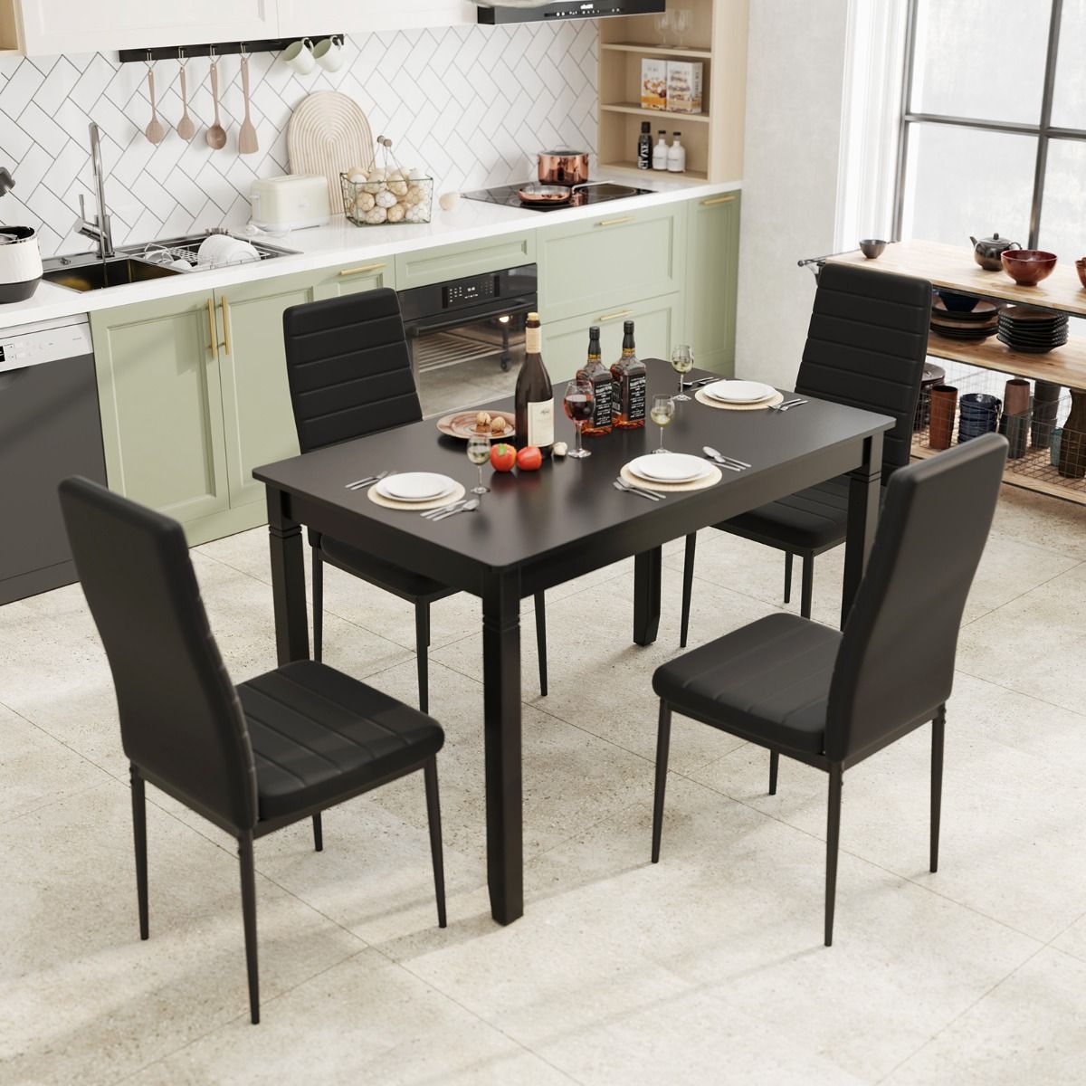 Coast Eetkamerstoelen Set van 4 - Kunstleer - Metalen poten - Zwart