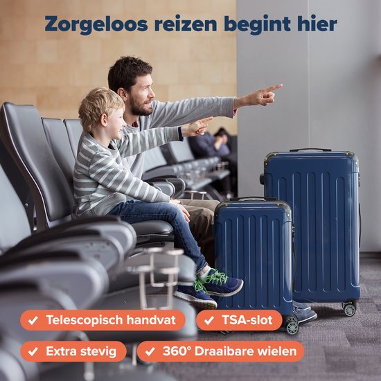 TRVLMORE - Kofferset - 2 Delig - 45L Handbagage + 115L Ruimbagage - TSA Slot - Lichtgewicht - Reiskoffer Set - Donkerblauw