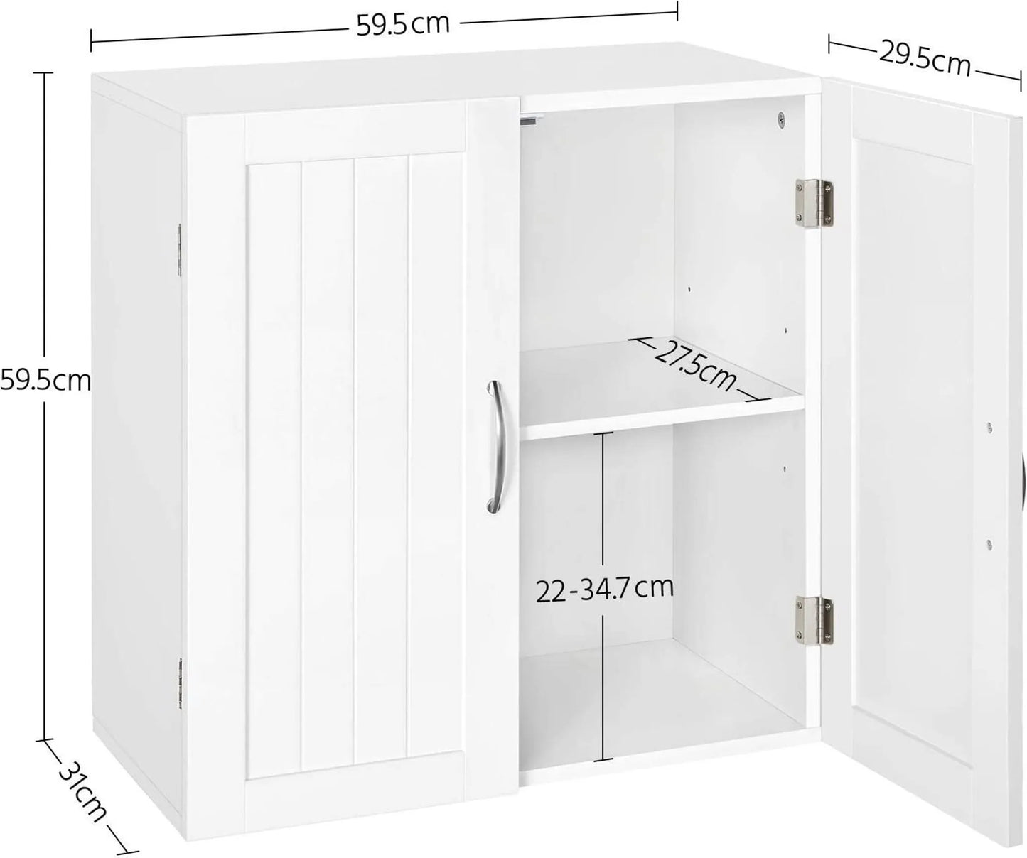 Yaheetech Wandkast Met 2 Deuren – Voorzien Van In Hoogte Verstelbare Planken En Metalen Beslag En Glad Oppervlak – Voor Badkamer Keuken En Slaapkamer – Wit E1 MDF – 59,5 x 31 x 59,5 cm