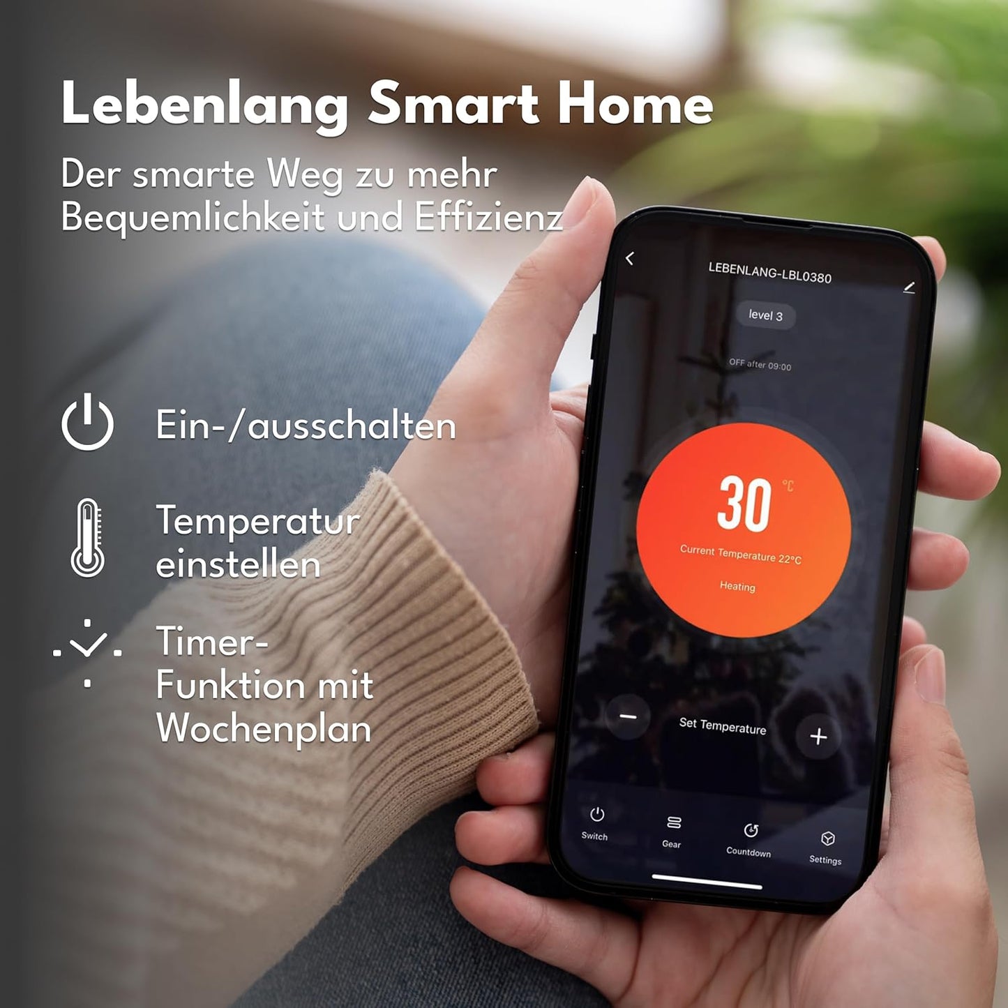 LEBENLANG Elektrische Verwarming - 2000W - Wifi en Appbesturing - Afstandsbedieninig - 88 x 5 x 49 cm - Wit
