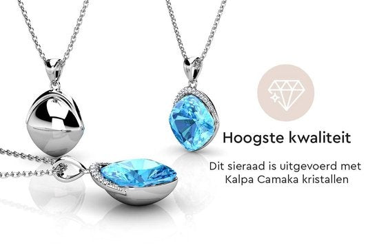 Yolora Dames Ketting met Hanger - Kalpa Camaka Kristal - Zilver/Lichtblauw - 18K Witgoud Verguld - Halsketting - Vrouwen Collier - Zilver - Sieraden - Geschenkdoos - Luxe Giftbox - Cadeau doos - Exclusieve Geschenkverpakking - Mooie Cadeauverpakking