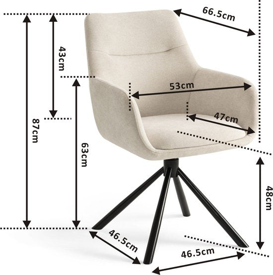 Furnihaus Olivia Draaibare Eetkamerstoel – Met Armleuning – Beige – Comfortabele Stoffen Design Stoel voor Eetkamer of Woonkamer