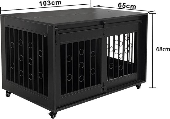 Hondenhok op wieltjes - bench voor 2 honden verrijdbaar - hondenbech - voor puppy en kleine honden - 2 afzonderlijke ruimtes