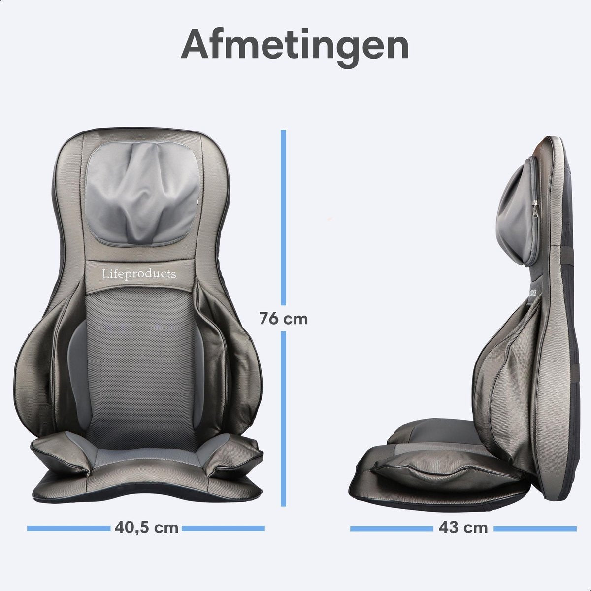 Lifeproducts Elektrische Shiatsu Massagestoel & Kussen - Verwarmingsfunctie – 83,5 x 53 x 21 cm – Grijs