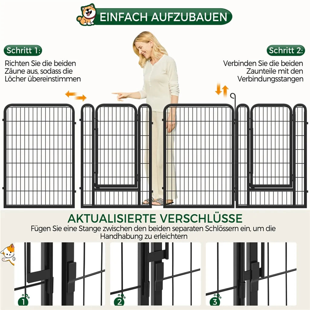 Yaheetech Puppyren 8 Panelen 100 x 68 cm - Zwart - Opvouwbare Hondenren met Deur voor Puppies en Kleine Huisdieren