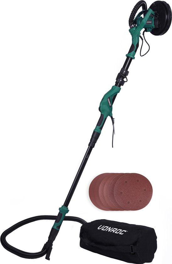 VONROC – Telescopische Plafondschuurmachine DS502AC – 1050W – Ø225 mm – Voor Plafond & Muur