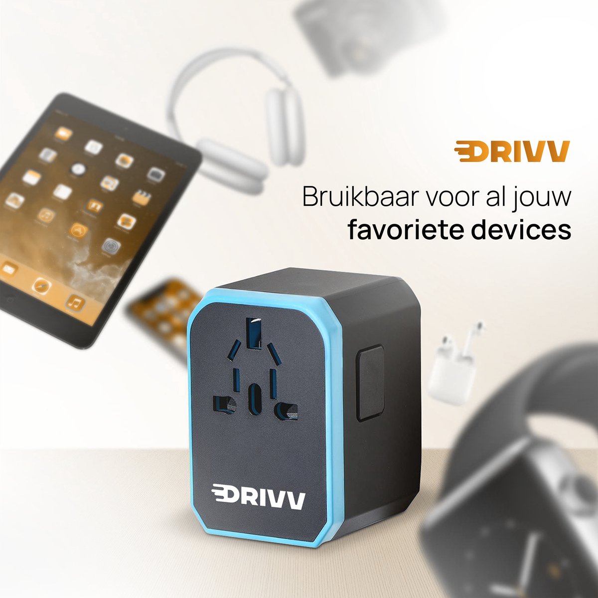 Drivv. Universele Wereldstekker - 4x USB & 1x USB C Fast Charge Travel Adapter - Reisstekker Amerika / Engeland / UK / Canada / Afrika/ Japan / Mexico / Thailand / Zuid Amerika - Type A, B, C, E, F, G, I, J, L, N - 150+ Landen - Reisadapter - Zwart