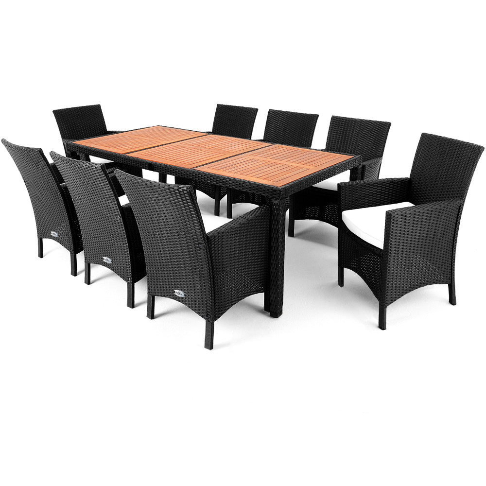 Casaria Polyrattan Tuinset - 8 Stoelen & Kussens & Tafel – Zwart