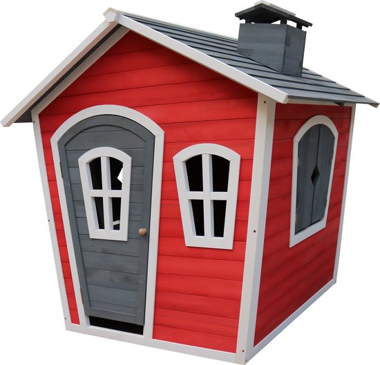 Sunny Olaf Speelhuis in Rood/grijs - FSC hout - Speelhuisje voor de tuin / buiten - Tuinhuisje voor kinderen