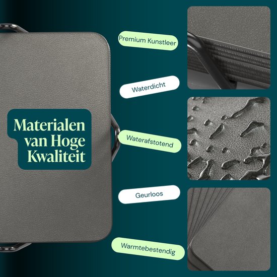 Castagnola Kunstlederen Onderzetters – Onderzetters voor Glazen – Design Onderzetters met Houder – Leren Onderzettersset met metalen houder – Leder – Set van 10 - Grijs - 10x10cm