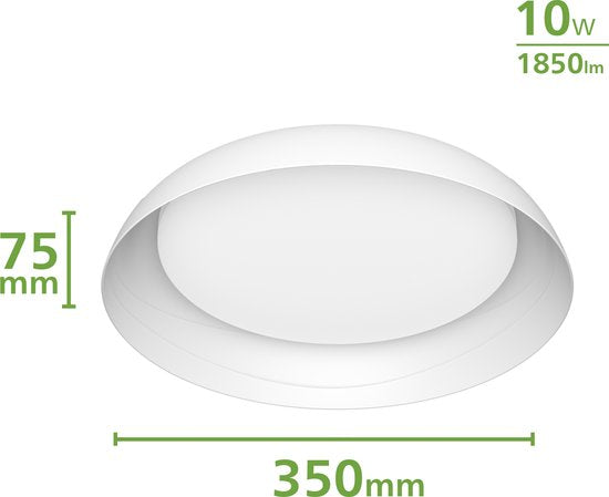 Philips Fleta plafondlamp - Ultra Efficiënt - SceneSwitch lichttechnologie - 10W - Warmwit licht - Wit design - Bespaar op energiekosten