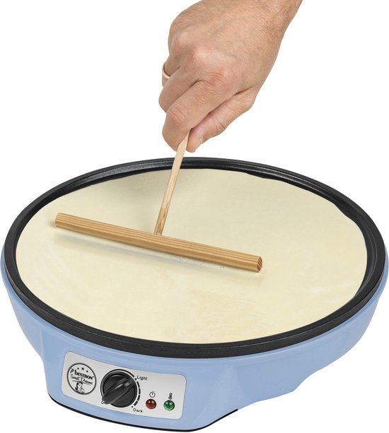 Bestron Pannenkoekenmaker - ASW602B - 1000W - Crêpemaker - 30cm - Blauw - Incl houten stapel en verdeler - 5 jaar garantie