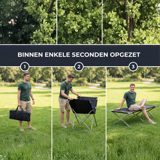 Outbee Veldbed - Kampeerbed - Stretcher - Opvouwbaar bed - Campingbed met draagtas - Draagkracht 150KG - 190 x 63 cm - Zwart