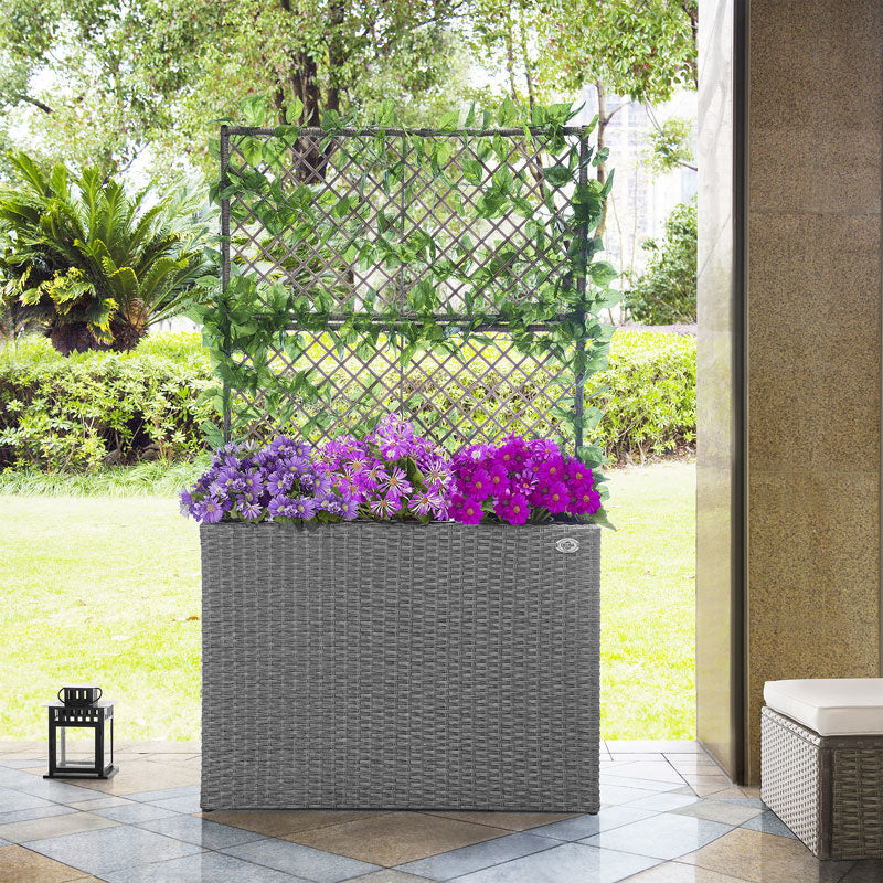 Casaria Polyrattan bloembak met hekwerk Grijs