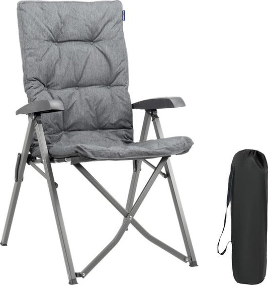 TRVLMORE Campingstoel - Inclusief Draagtas - Comfortabele Vouwstoel - 150 kg draagvermogen - Kampeerstoel - Opbergvak - Klapstoel - Grijs