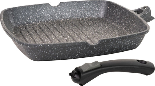 Coninx Grillpan Inductie 28cm - Steakpan Vleespan - Grill Pan met Afneembare Handgreep - PFAS-vrij - Geschikt voor alle Warmtebronnen - Bakpan Inductie - 28x28 CM - Extra Dikke Bodem - Vaderdag Cadeau