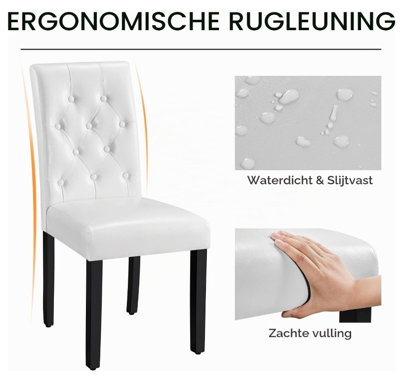 Yaheetech Eetkamerstoelen Set van 2 - Wit - 45,5 x 60,5 x 98 cm - Hoge Rugleuning, Kunstleer