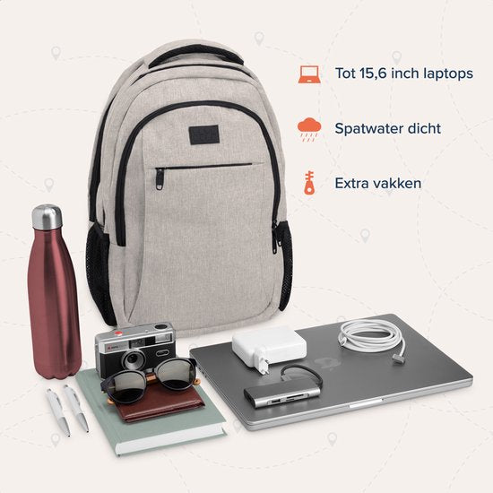 TRVLMORE Rugzak met Levenslange - Rugtas met 15,6 Inch Laptopvak - Schooltas - Spatwaterdicht - Heren en Dames - Jongens en Meisjes - 28L - Champagne
