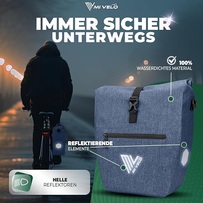 MIVELO Fietstas – Waterdicht & Incl. Laptopvak & Schouderband – 20 liter – Denimblauw