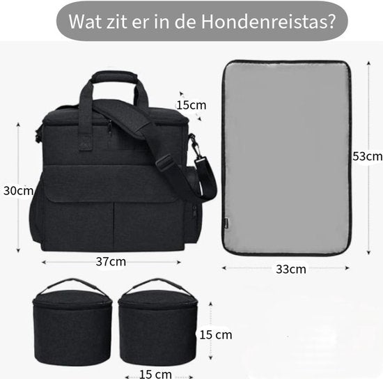 Honden Reistas – Hondentas met Voercontainers – Travel Bag - Hond of Kat -37x15x30 cm