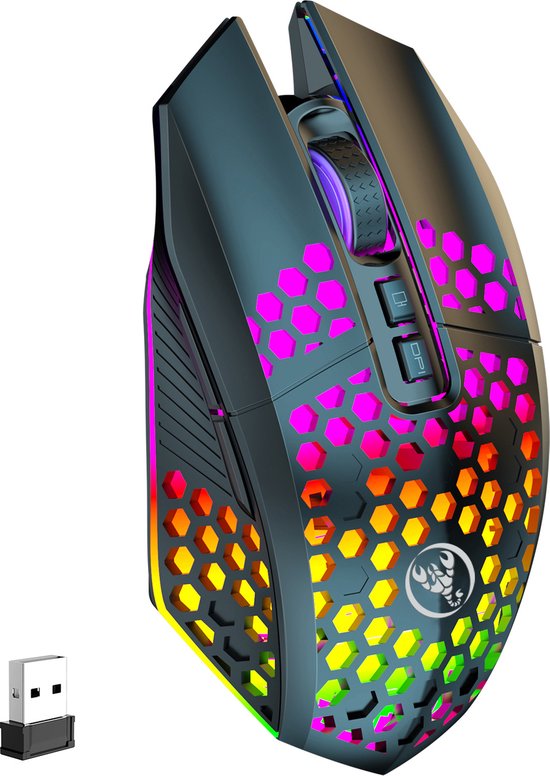 HXSJ T500 Gaming Muis - Ultra licht - RGB Verlichting - Licht zwart