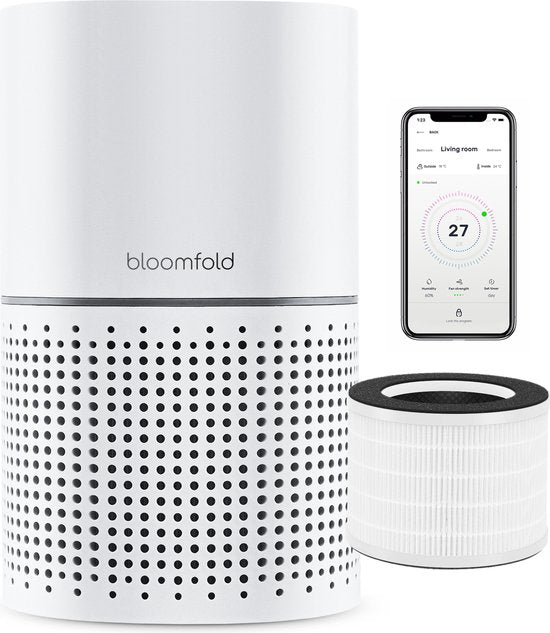 Bloomfold Luchtreiniger - HEPA 13 filter + koolstoffilter - CADR: 240m3/h. - Wifi modus & App - Luchtkwaliteit indicator - 3 standen + slaapstand