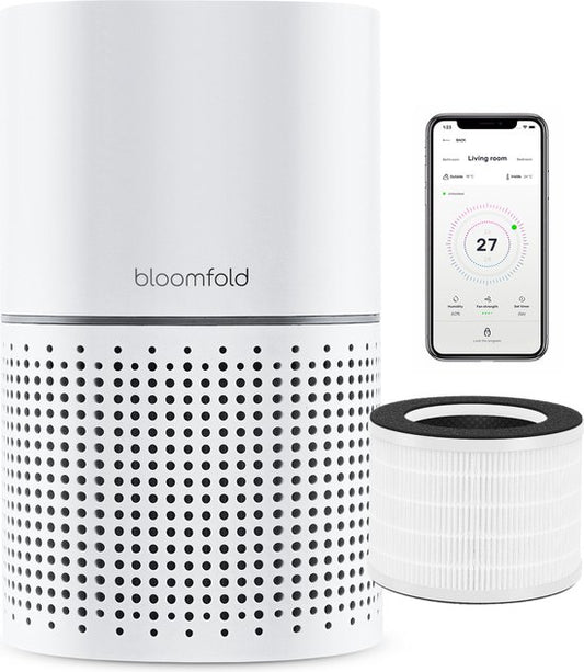Bloomfold Luchtreiniger - HEPA 13 filter + koolstoffilter - CADR: 240m3/h. - Wifi modus & App - Luchtkwaliteit indicator - 3 standen + slaapstand