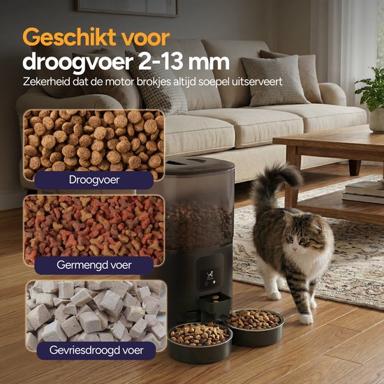 Viervoeter Feed Dual - Automatische Voerbak 7L - Kat en Hond - Voerautomaat met App & Audio - Zwart