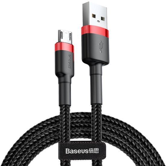 Baseus - Universele USB naar Micro USB kabel - Geschikt voor o.a. Samsung en andere apparaten - 2 Meter - 1.5A - Zwart/Rood
