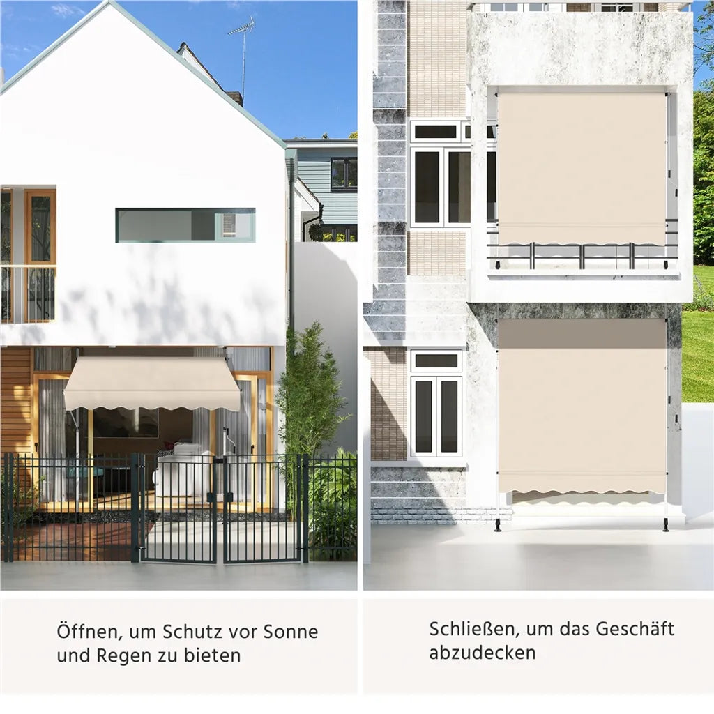 Yaheetech Balkon Zonnescherm 200 × 180 cm – Beige – Klemzonwering zonder Boren met Handzwengel en Verstelbare Hoogte 210–300 cm