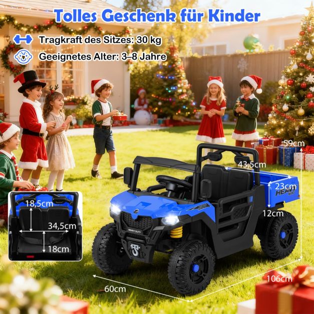 Coast Elektrische Kinderauto 12V – Kiepwagen met Afstandsbediening 106 x 60 x 59 cm – Donkerblauw