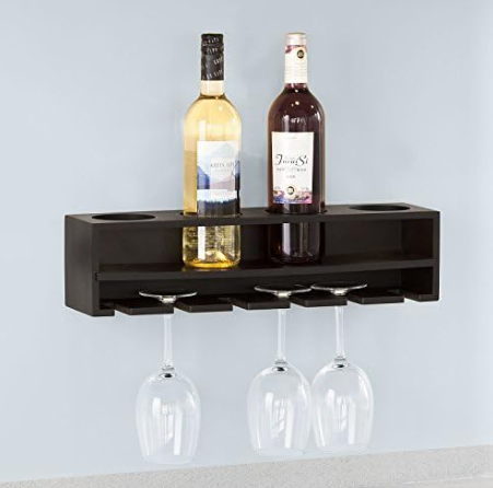 SoBuy FRG66-L-SCH Wijnrek – Wandmontage – 4 Flessen & 6 Glazen – 48 x 12 x 12 cm – Zwart