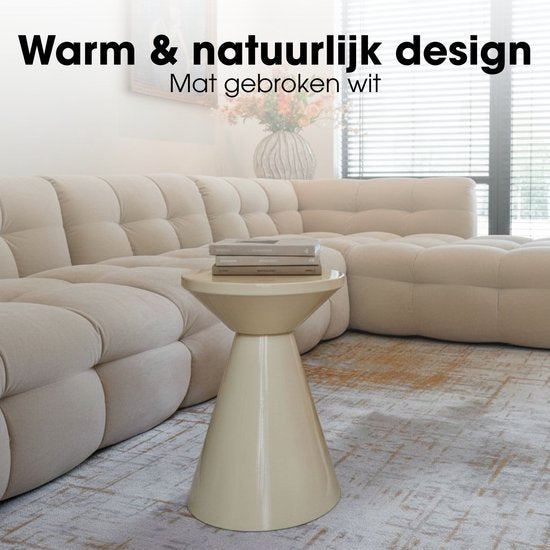 Mica Decorations Jim Bijzettafel - Bijzettafel Rond H45 x Ø31 cm - Ijzeren Tafeltje voor Woonkamer of Slaapkamer - Plantentafeltje - Nachtkastje Industrieel - Beige