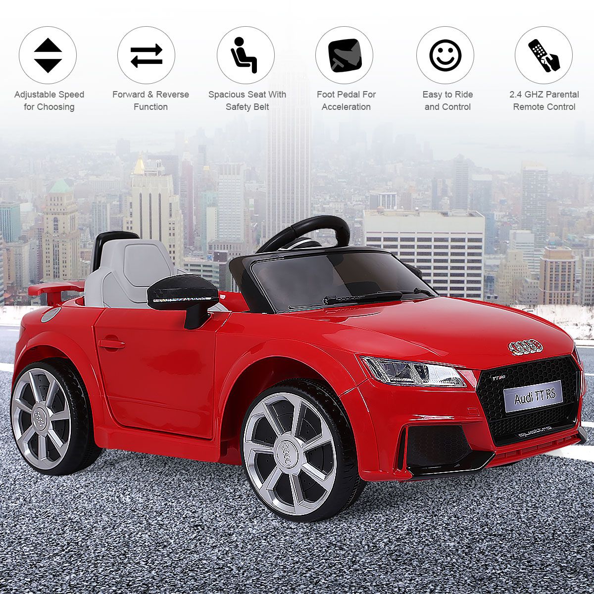 Coast Elektrische Kinderauto - 2 motoren - afstandsbediening en muziek - rood 104 x 63,5 x 45,5 cm