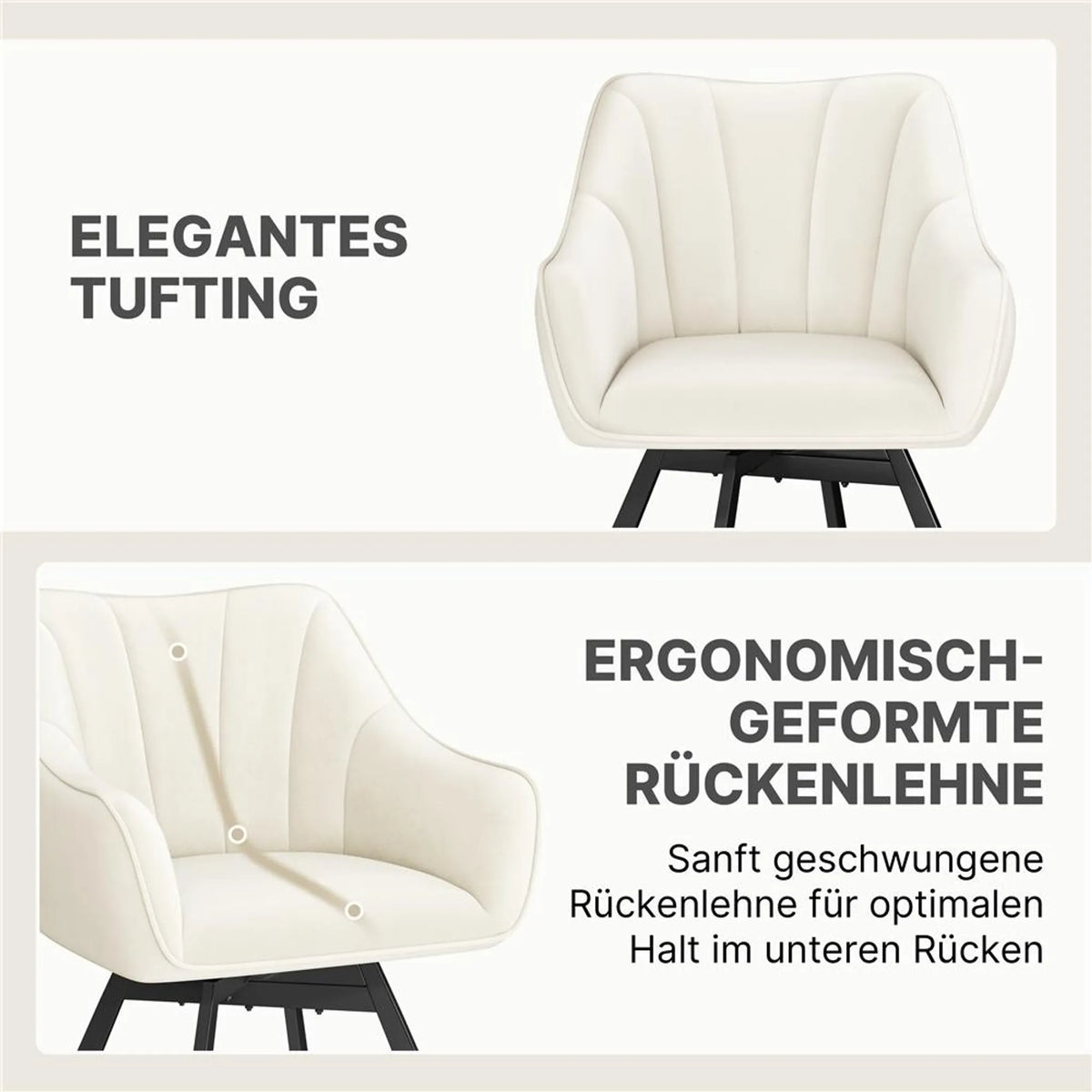 Yaheetech 360° Draaibare Eetkamerstoel van Samt 55x58,5x82 cm – Stijlvol Beige – Polyester en Metaal