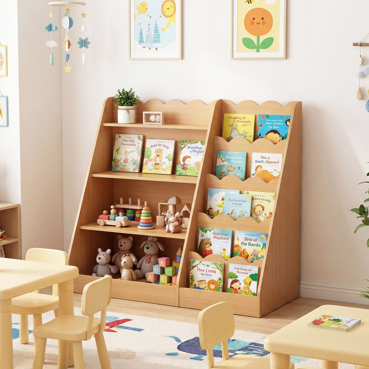 Coast Kinderboekenrek - 4 open vakken - verborgen opbergvak - hout - naturel