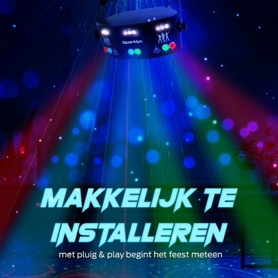 Sparklyn Professionele Disco Laser met 15 Eyes - 120 lichtcombinaties - Afstandsbediening - DMX Bestuurbaar - Discolamp - Zwart