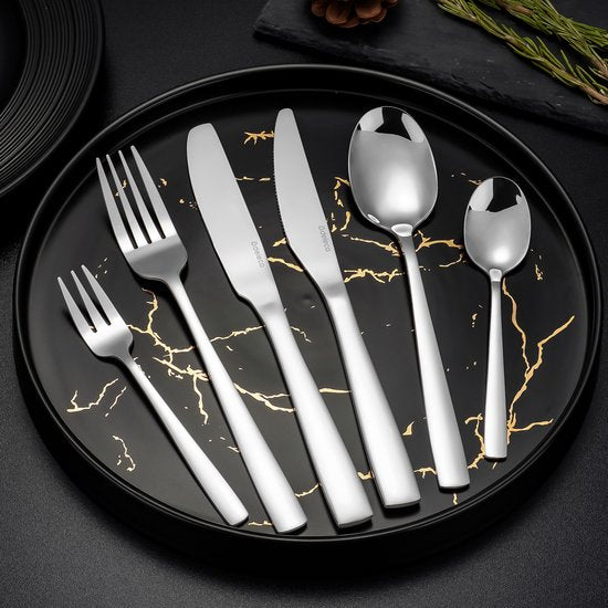 Deleca 12 Persoons Bestekset Essential (72-delig) - Lepels, Messen, Vorken, Steakmessen & Gebaksvorkjes - Vaatwasserbestendig Bestek - Glanzend Zilver / Edelstaal