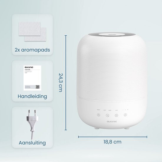 Auronic Luchtbevochtiger - 3L - Geschikt voor Slaapkamer, Babykamer, Kantoor, Woonkamer en Meer - Humidifier - BPA-Vrij - Wit