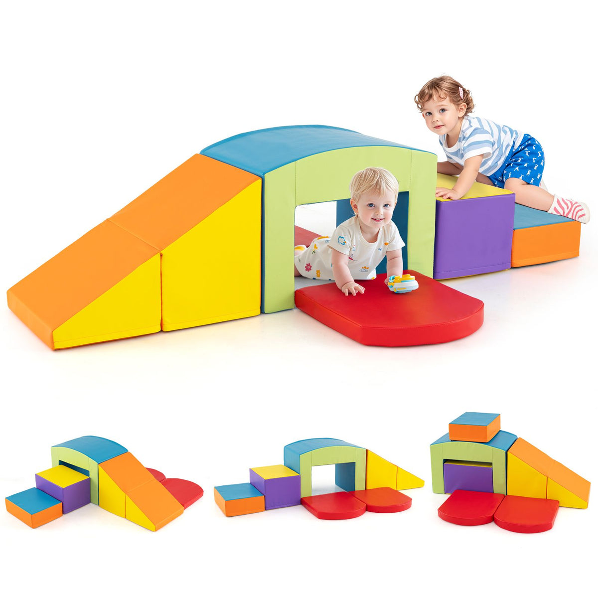 Costway Klimblokken Set – 6-delig & Incl. Tunnel – 60 x 41 x 46 cm – Multicolor