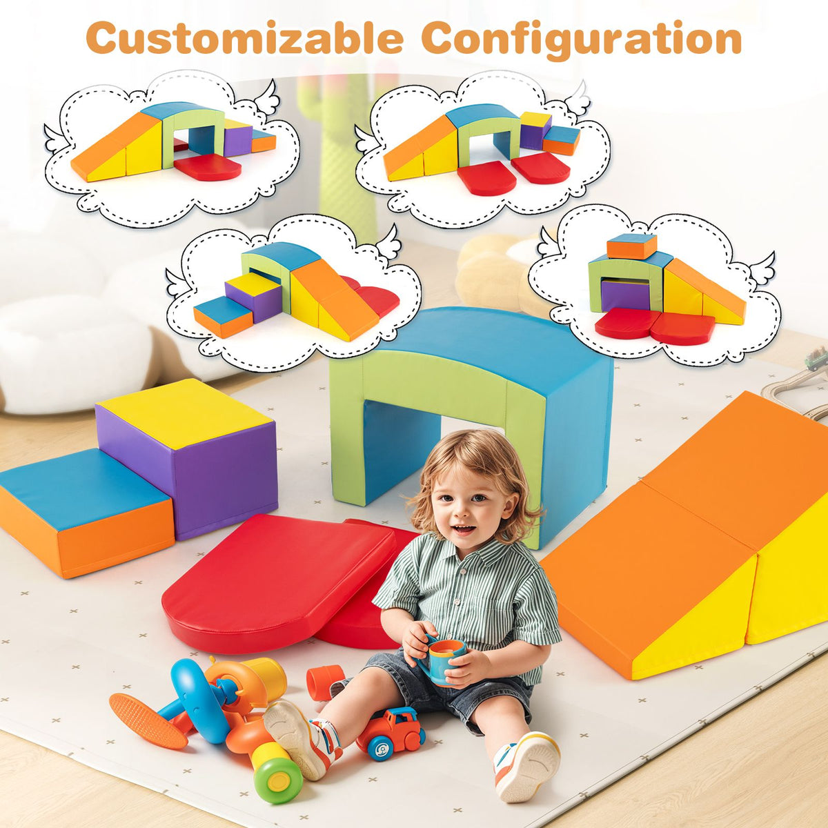 Costway Klimblokken Set – 6-delig & Incl. Tunnel – 60 x 41 x 46 cm – Multicolor