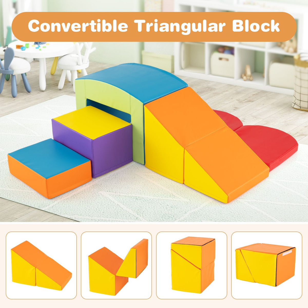 Costway Klimblokken Set – 6-delig & Incl. Tunnel – 60 x 41 x 46 cm – Multicolor