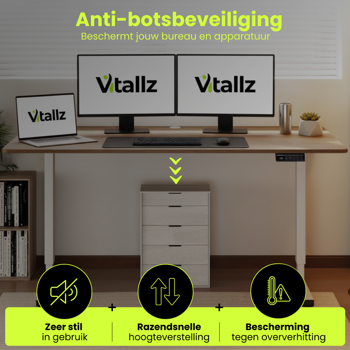 Coast Elektrisch Zit-Sta Bureau 140x70 cm Natuur - Met Kinderslot en Anti-Botsbeveiliging