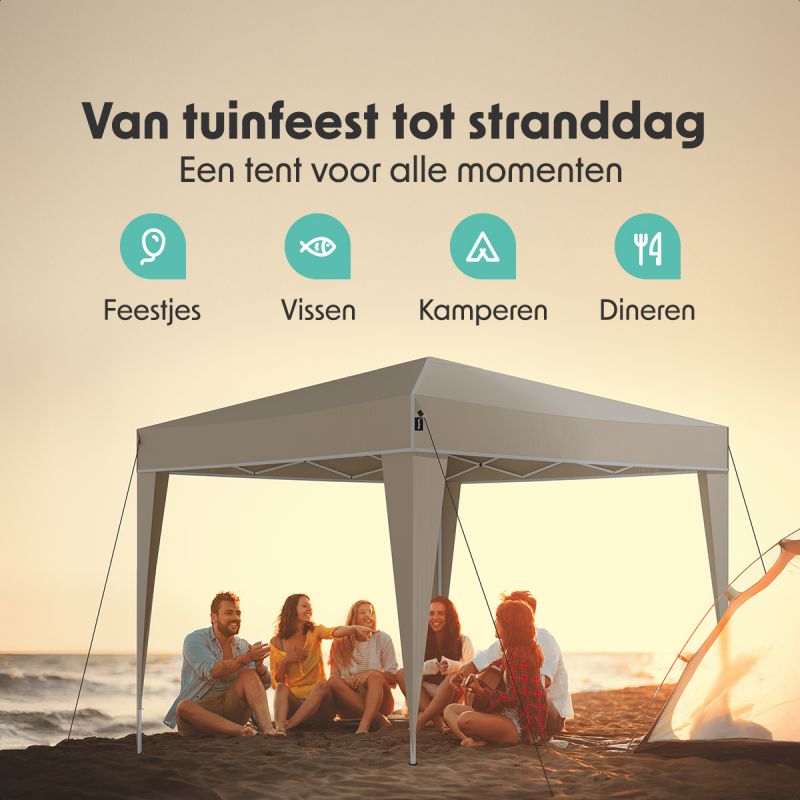 LifeGoods Partytent - Easy Up - Opvouwbaar - Waterdicht - Met Draagtas - 300 x 300 x 320 cm - Beige