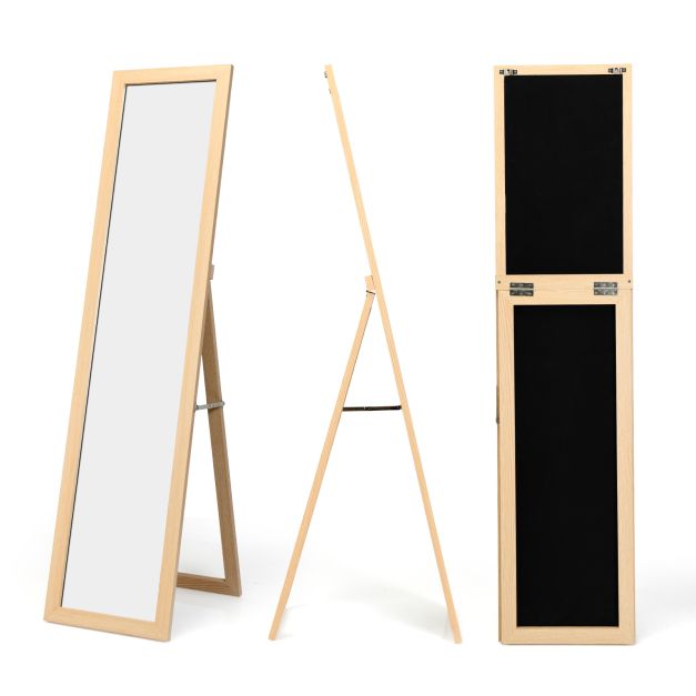 Coast 2 in 1 volle spiegel staande spiegel en wandspiegel met houten frame 37 x 155 cm natuur