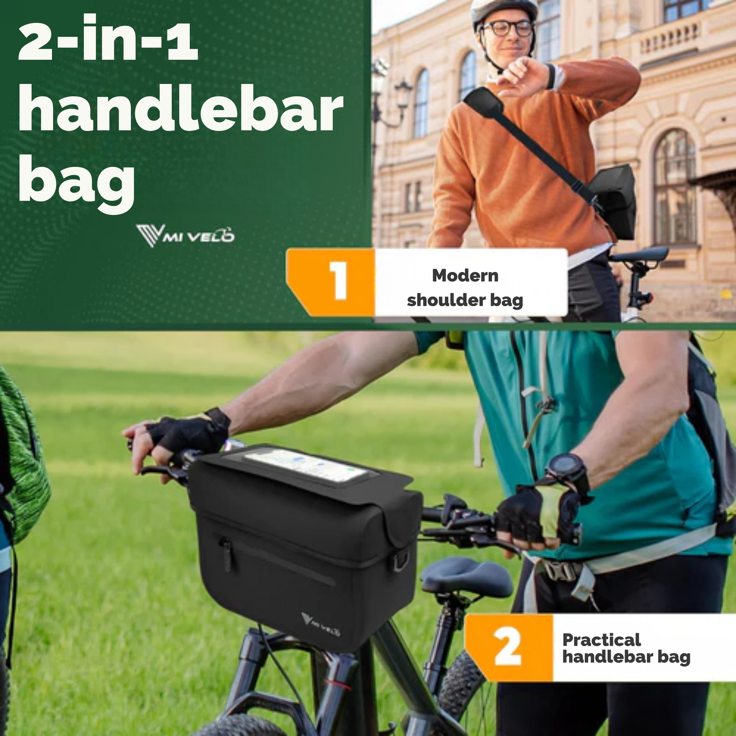 MIVELO Stuurfietstas OSKAR – 6L – Geïsoleerd – Waterafstotend – Telefoonvak – KLICKfix – Zwart
